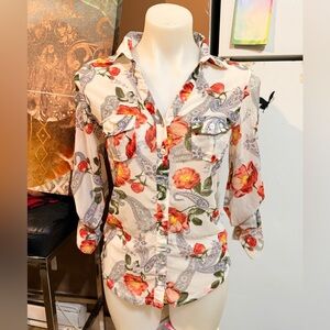 DNA Couture Mesh Floral Button-Front blouse